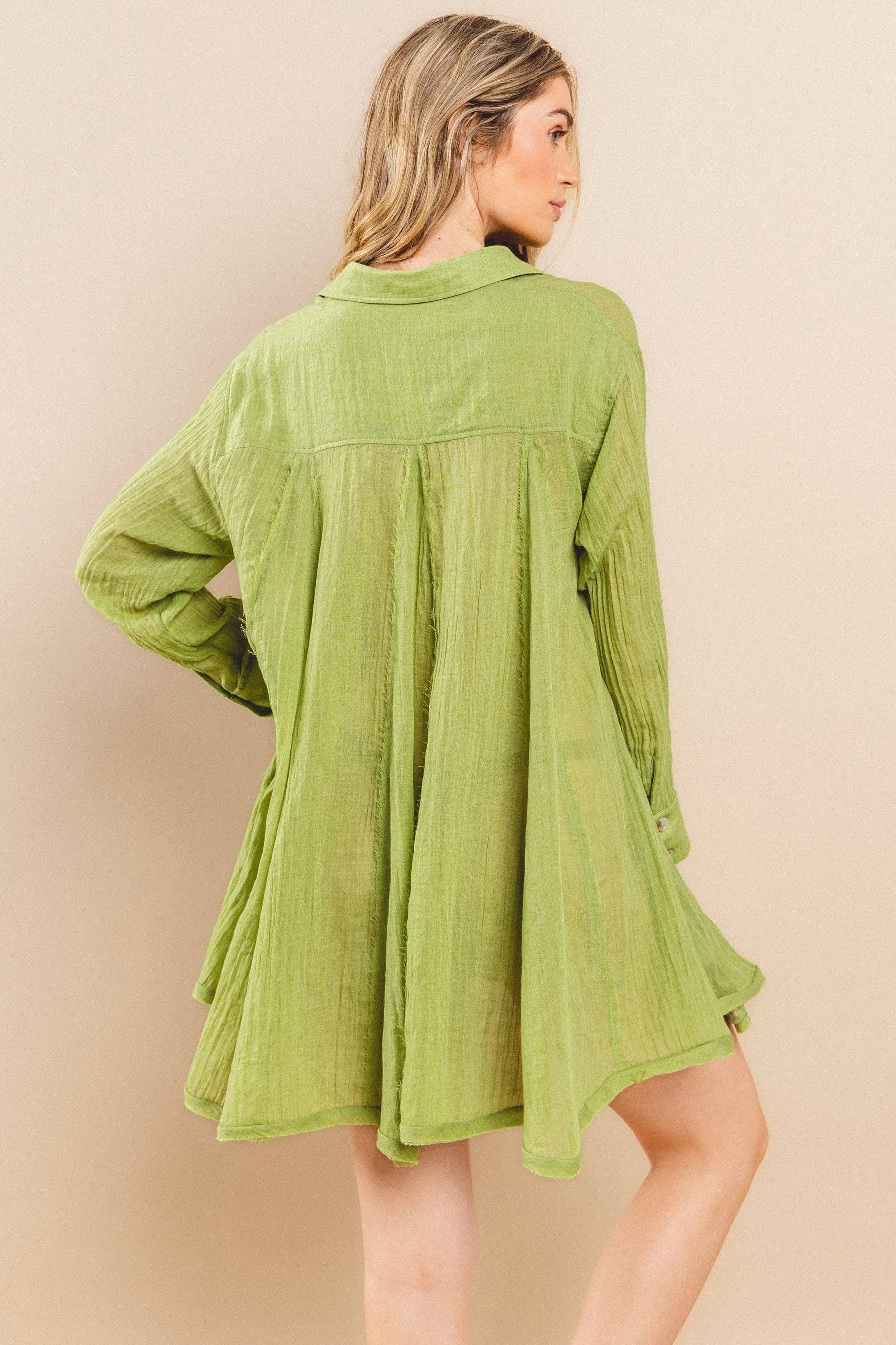 WISTERIA LANE – Camisa com botões no colarinho – Mulher por atacado – PANELA LARGA GAZE COM CAMISA DE VARRIMENTO 3333 PISTÁCIO3