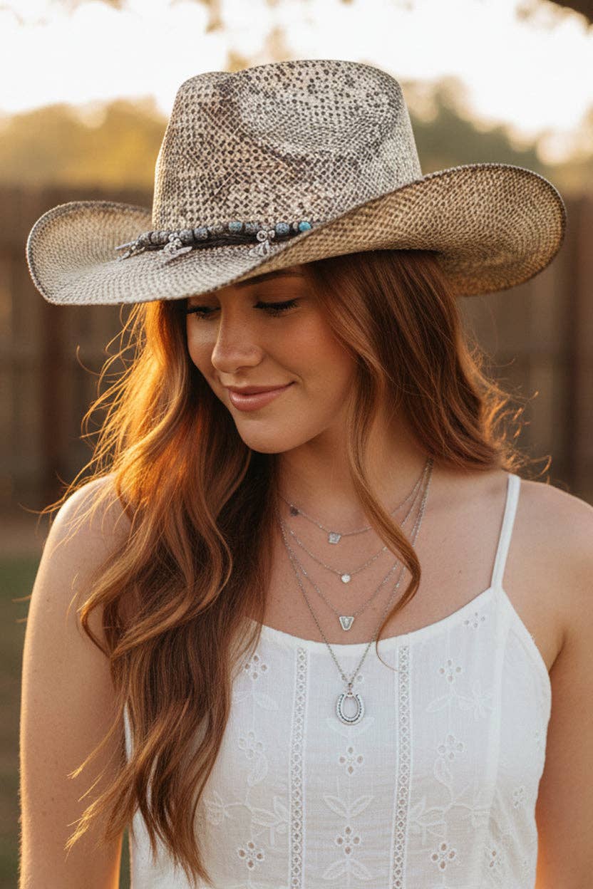 Greater Goods Imports & Wholesale - Wholesale Cowboy Hat - Women's - HT0145 | Snakeskin-Texture Western Cowboy Hat | MH03441
