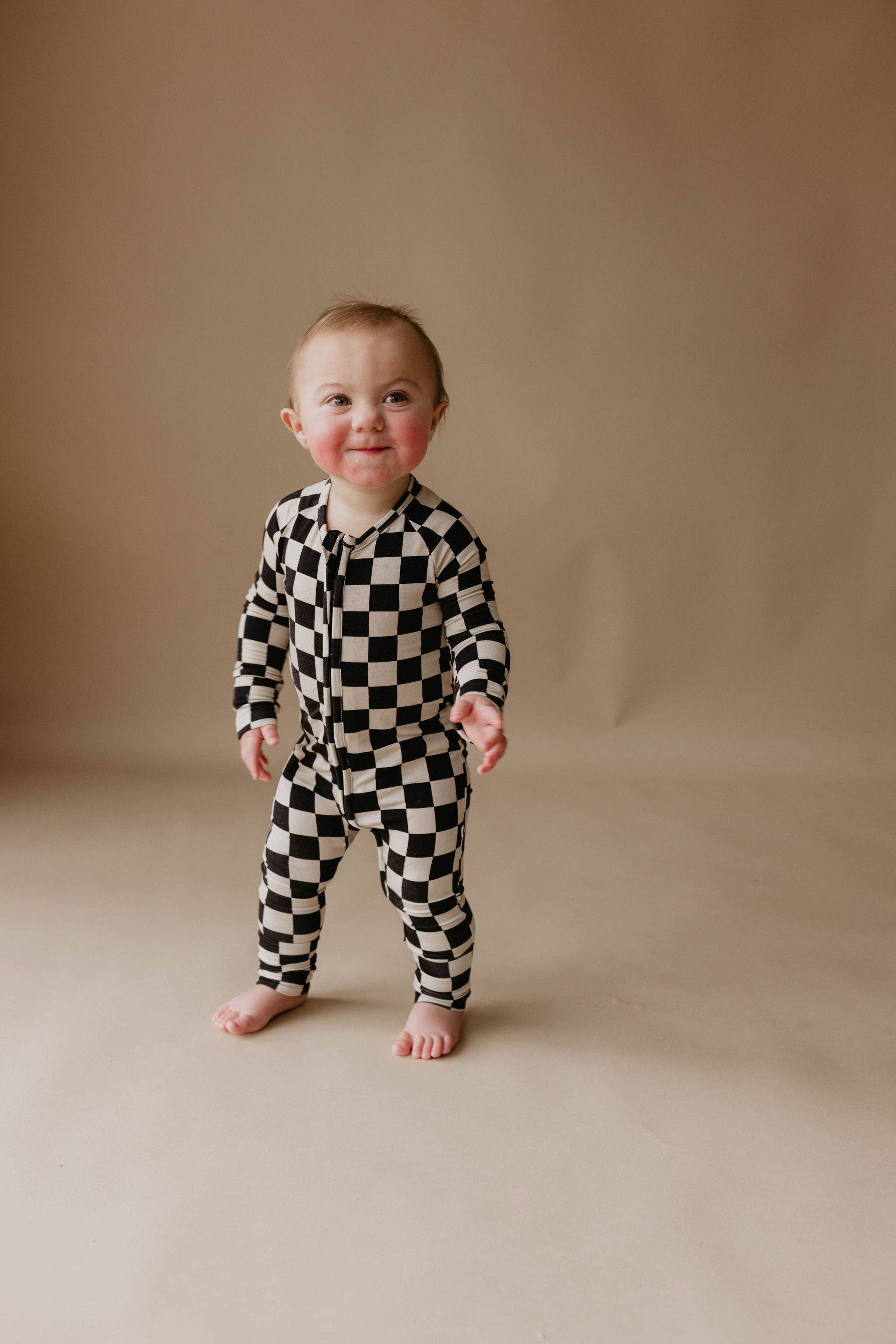 Forever French Baby - Wholesale Sleepsuit - Baby - Bamboo Zip Pajamas | Black Checkerboard7