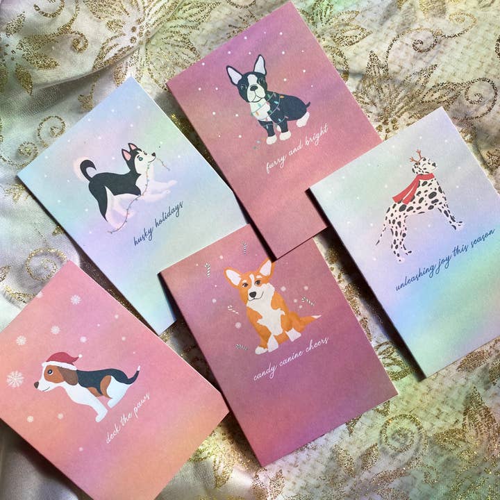 Cheeky Peach Designs - Wholesale Season's Greetings Card - Candy Canine Dog | Corgi | Mini Greeting Card2