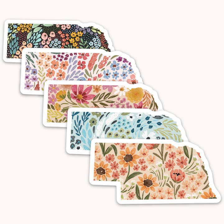 Nebraska Floral State Sticker 3x2in. for wholesale by Elyse Breanne Design