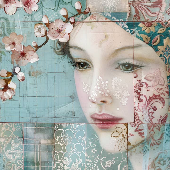 Fripperies - Wholesale Postcard - Blue Blossom: Patchwork of a Dream | Card Fripperies