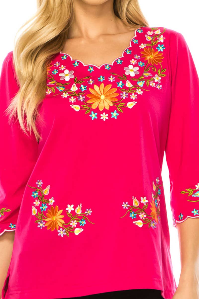 Unik - Vente Chemisier – femme - Adulte Traditionnel Brodé Manches 3/4 S-3XL16