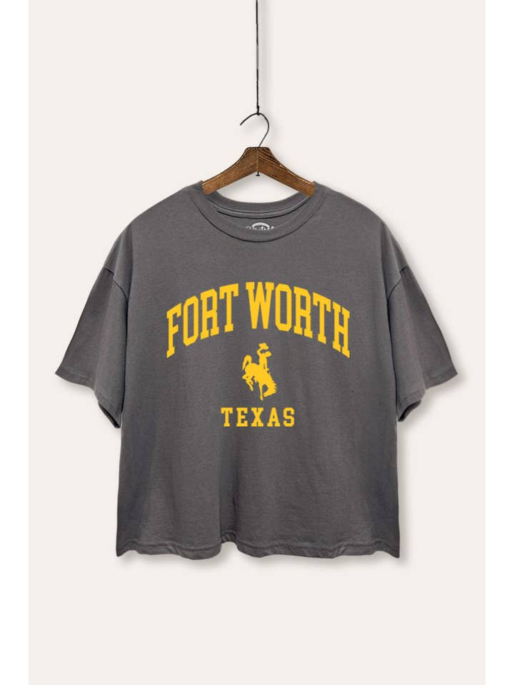 VINTAGE POINT USA - Vendita all'ingrosso Maglietta serigrafata - Donna - TOP CORTO GRAFICO "RODEO FORT WORTH, TEXAS"1