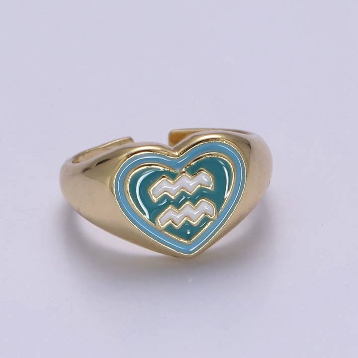 Aim Eternal - Wholesale Zegelring - Y2K Zegel Zodiac Ring Sterrenbeeld Emaille Gouden Ring, Astrologie Teken Horoscoop Ring Verjaardag Gepersonaliseerd Leuk Cadeau S-489-S-50010