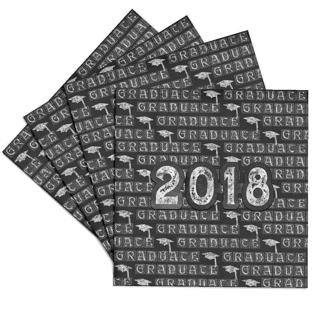 3dRose - Wholesale Coasters - 3dRose, 2018 and Graduation Caps Caulk board Look, White and Gray, Coaster0