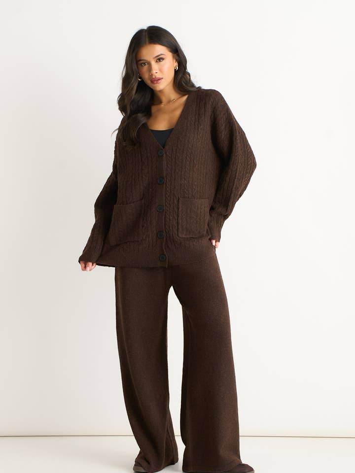 Brown Pull On Wide Leg Trousers for wholesale by GINI LONDON