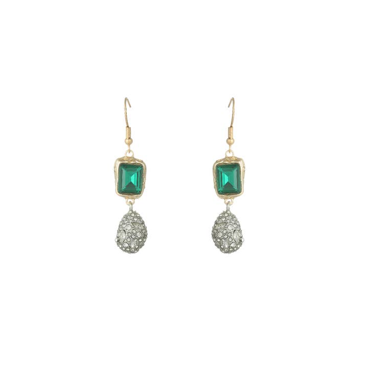 Gold earrings emerald green for wholesale by Emilie collection