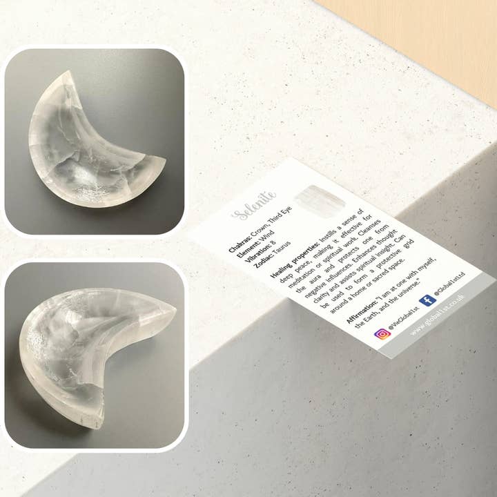 VIE – Engroshandel Pyntetallerken/skål – Selenit Skål, Halvmåne, 11x6x2.5cm3