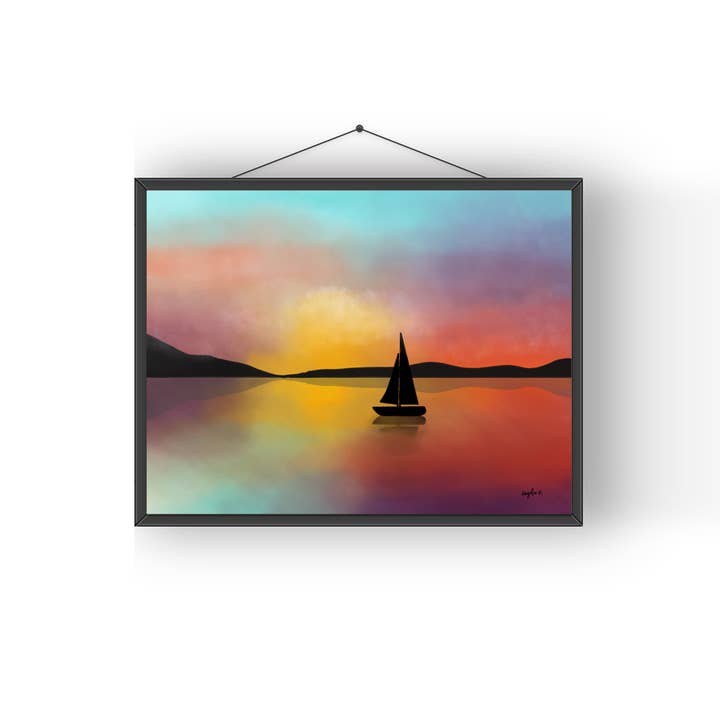 Sunset Ocean Sailboat Art Print for wholesale by Modera Studio