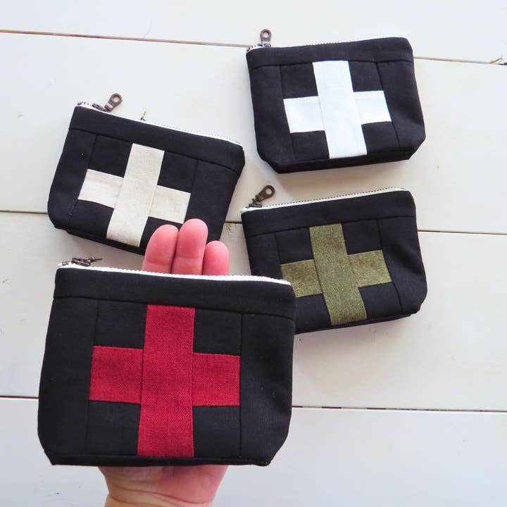 PaperFromHeaven - Wholesale First Aid Kit - Black Mini First Aid Bag - Small Swiss Cross Zipper Pouch