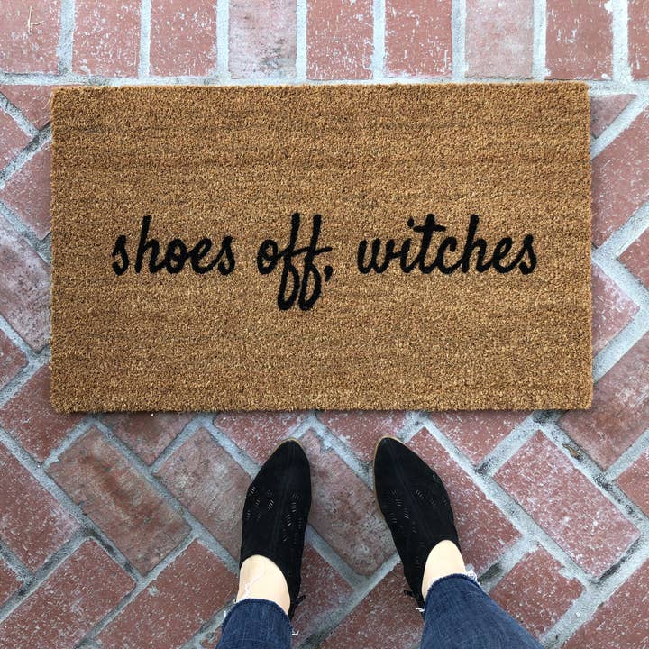 shoes off witches Funny Halloween Doormat for wholesale by Nickel Designs Doormats