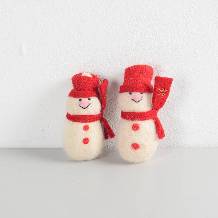 White Christmas Snowman Felt Ornaments (Set of 2) for wholesale on Faire