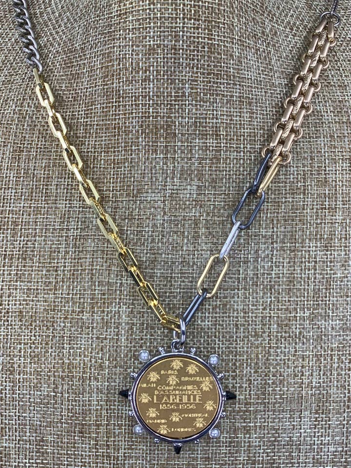 Chloe Vintage Inspired Bee Coin Pendant Necklace for wholesale by BMR