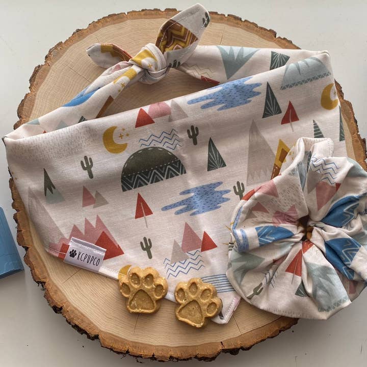 Canyon Moon Bandana | Boho Mountains Tie On Bandana for wholesale by kcpupco