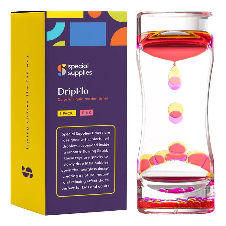 Special Supplies - Wholesale Fidget Toy - Kids - Special Supplies Liquid Motion Bubbler Toy (1-Pack) Colorful Hourglass Timer with Droplet Movement, Bedroom, Kitchen, Bathroom Sensory Play, Cool Home or Desk Decor (Pink)