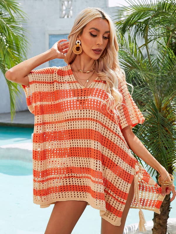 Lily Clothing - Wholesale Swim Cover Up - Women's - CWMW0028_STRIPE PATTERNED HOLLOW KNIT SWIMWEAR COVER UP14