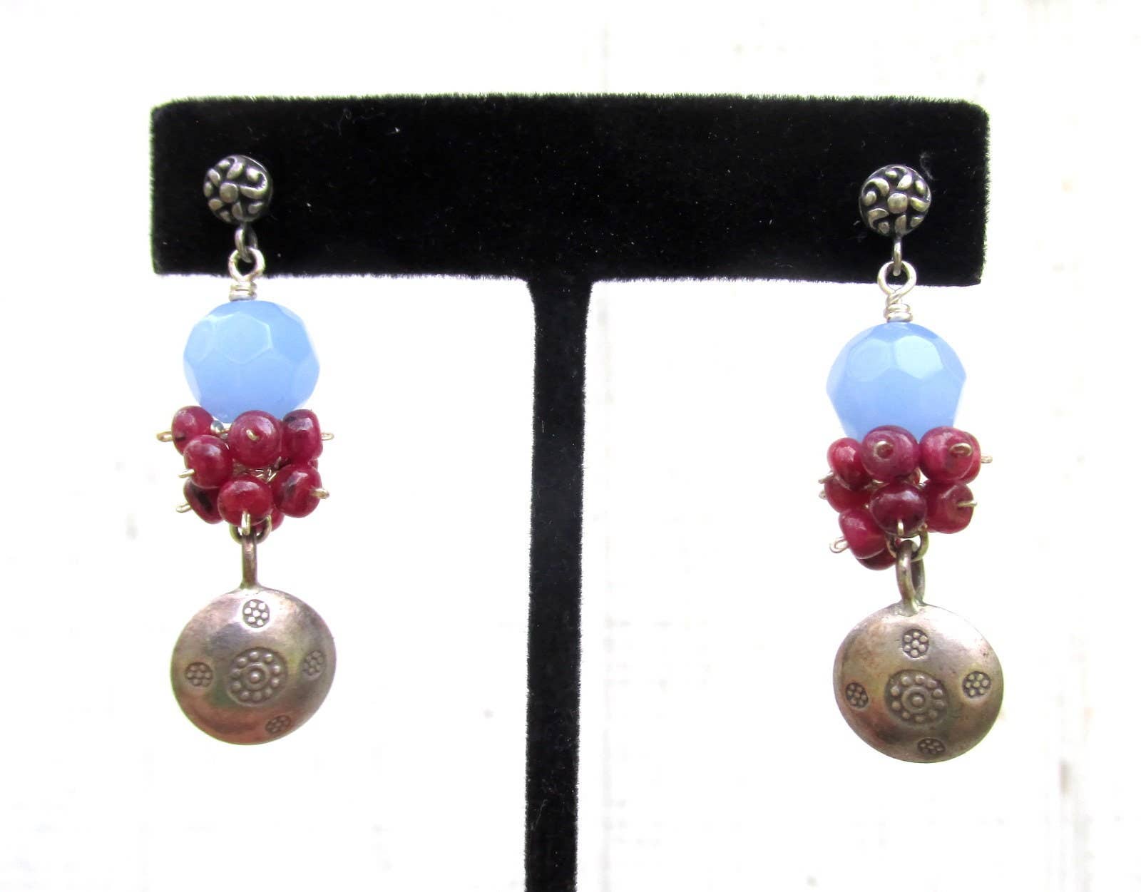 REMOVED BRAND – Brincos de argola por atacado – Calcedony Azul, Granada Rodolite & Prata de 1ª Lei7