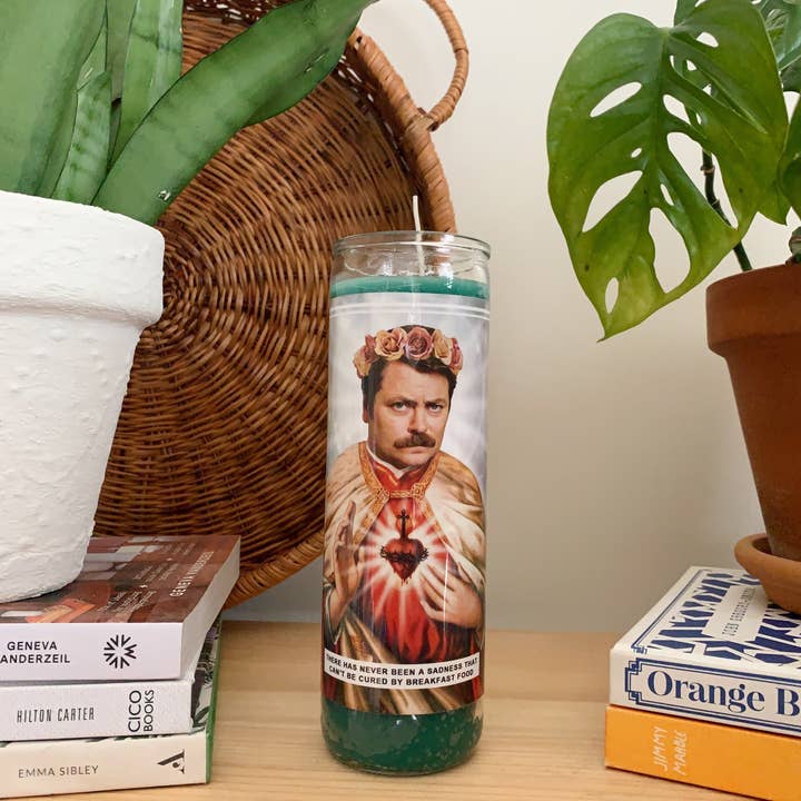 Saint Ron Swanson | Nick Offerman | Parks and Recreation Prayer Candle for wholesale by Ain't Saint