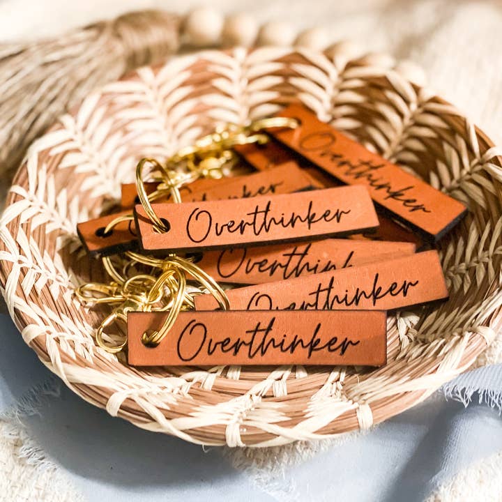 Overthinker Leather Bar Keychain for wholesale by The Joyful Bee Co