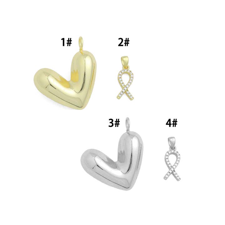 BestBeads&Beyond - Wholesale Individual Charm/Pendant - Puffy Gold Heart CZ Ribbon bow Charm Pendant, Sku#Y1044