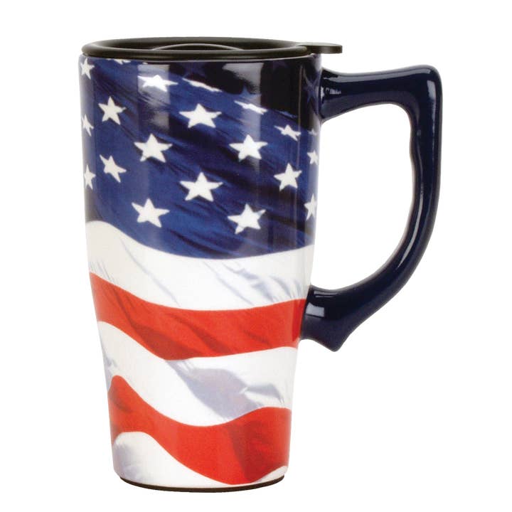 Spoontiques, Inc - Wholesale Coffee Mug - American Flag Travel Mug