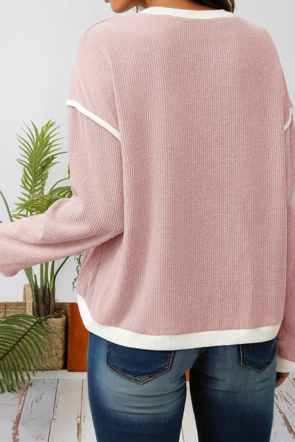 66DISCO - Wholesale Knit Top - Women's - 66Contrast Trim Knitted Drop Shoulder Plus Size Top (S-XL)26