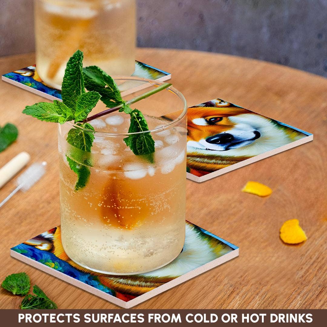 3dRose - Wholesale Coasters - 3dRose, Adorable Shiba Inu Dog Portrait On Blue. Awesome Gifts For Family, Charm, Coaster2