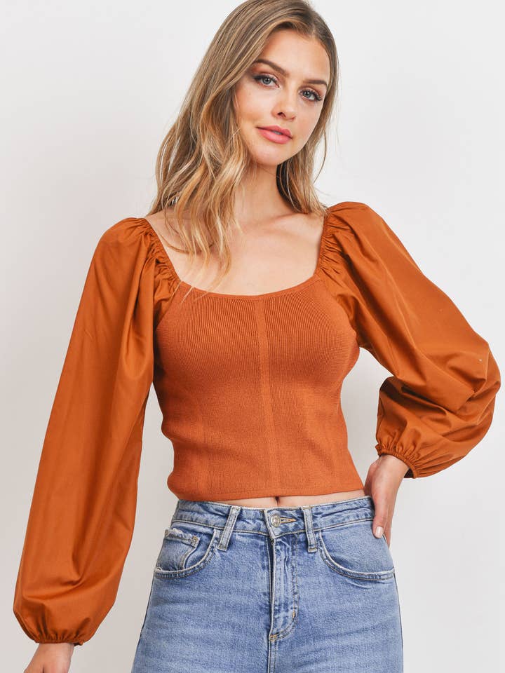 Poplin Sleeve Sweater Top for wholesale by Sweet Rain