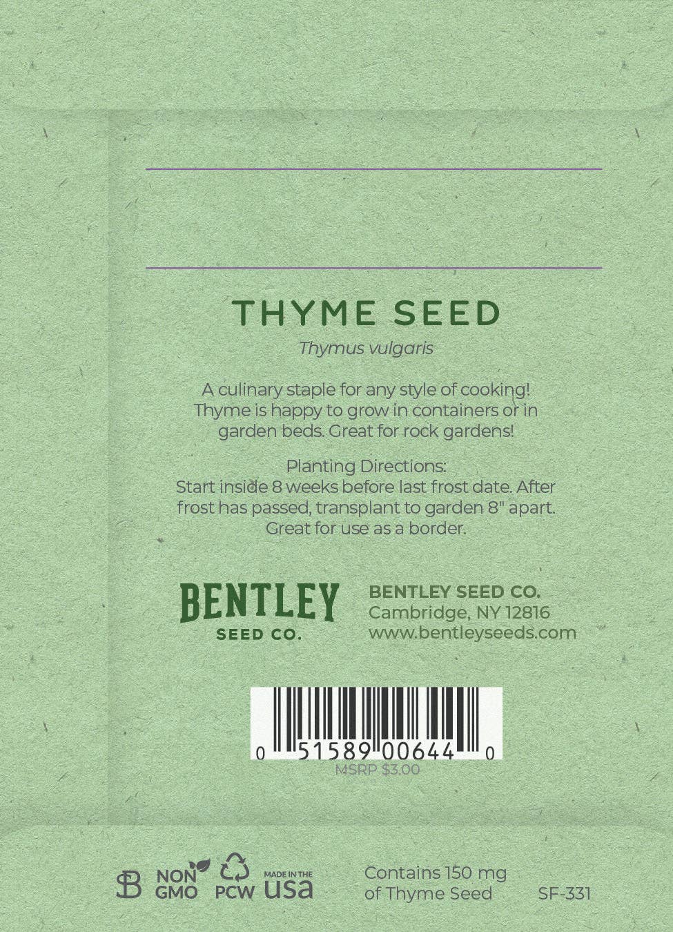 Bentley Seed Co. - Wholesale Birthday Card - It's Birthday Thyme - Thyme Seed Packets1