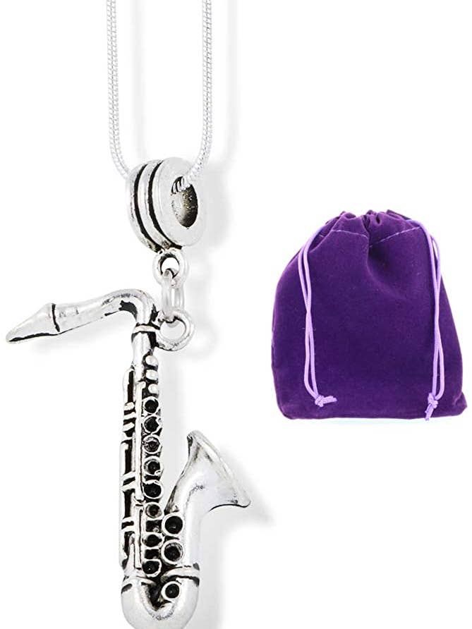 Saxophone Large Charm Snake Chain Necklace for wholesale by Dave The Bunny