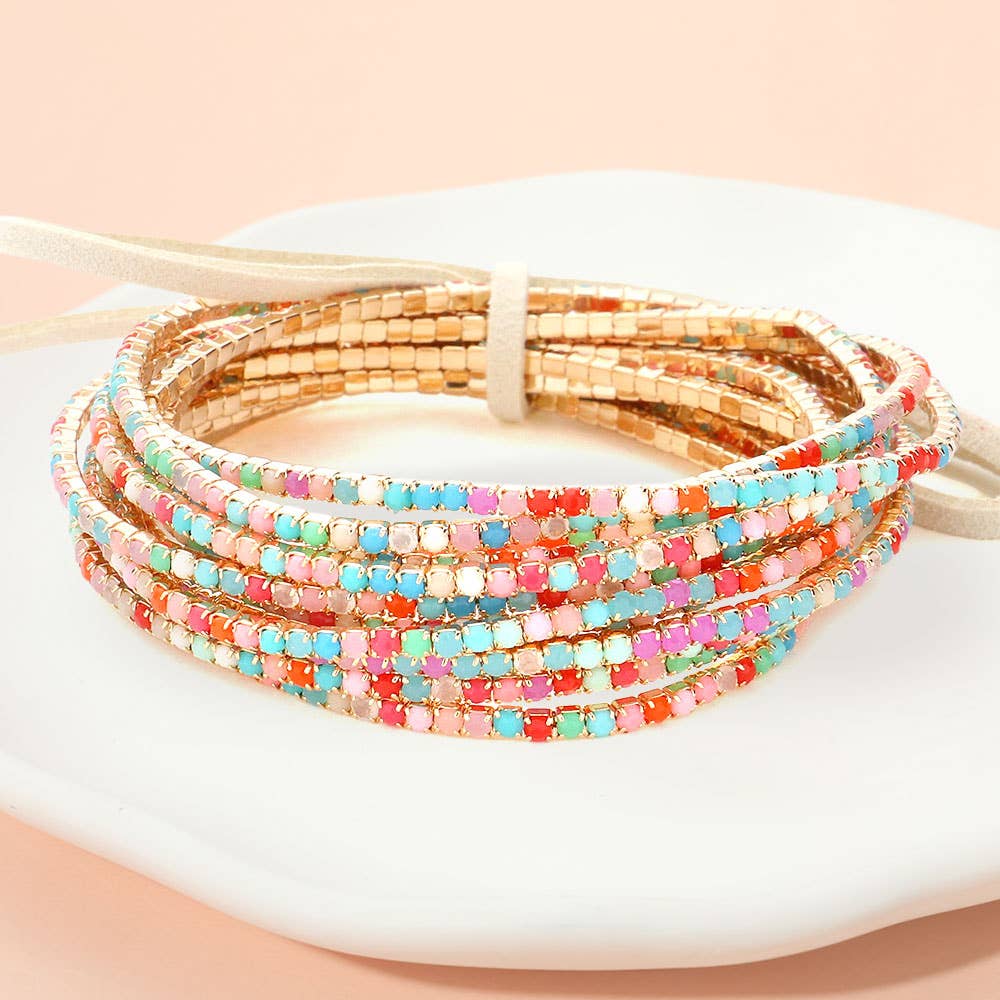 Sensibling Corp. - Wholesale Jewelry Set - 12PCS - Ribbon Pearl Rhinestone Layered Stretch Bracelets30