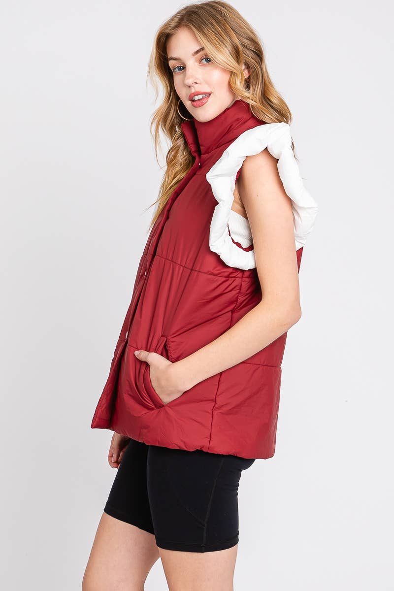 Sewn and Seen - Wholesale Outerwear Vest - Women's - PUFF SNAP BUTTON COLORBLOCK HIGH NECK VEST11