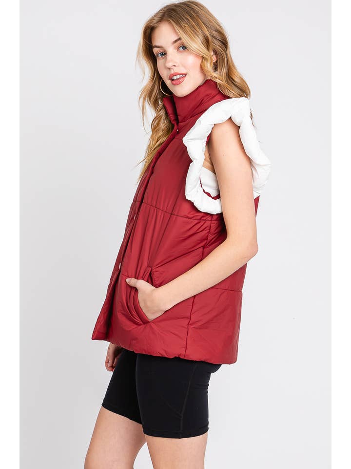 Sewn and Seen - Wholesale Outerwear Vest - Women's - PUFF SNAP BUTTON COLORBLOCK HIGH NECK VEST11