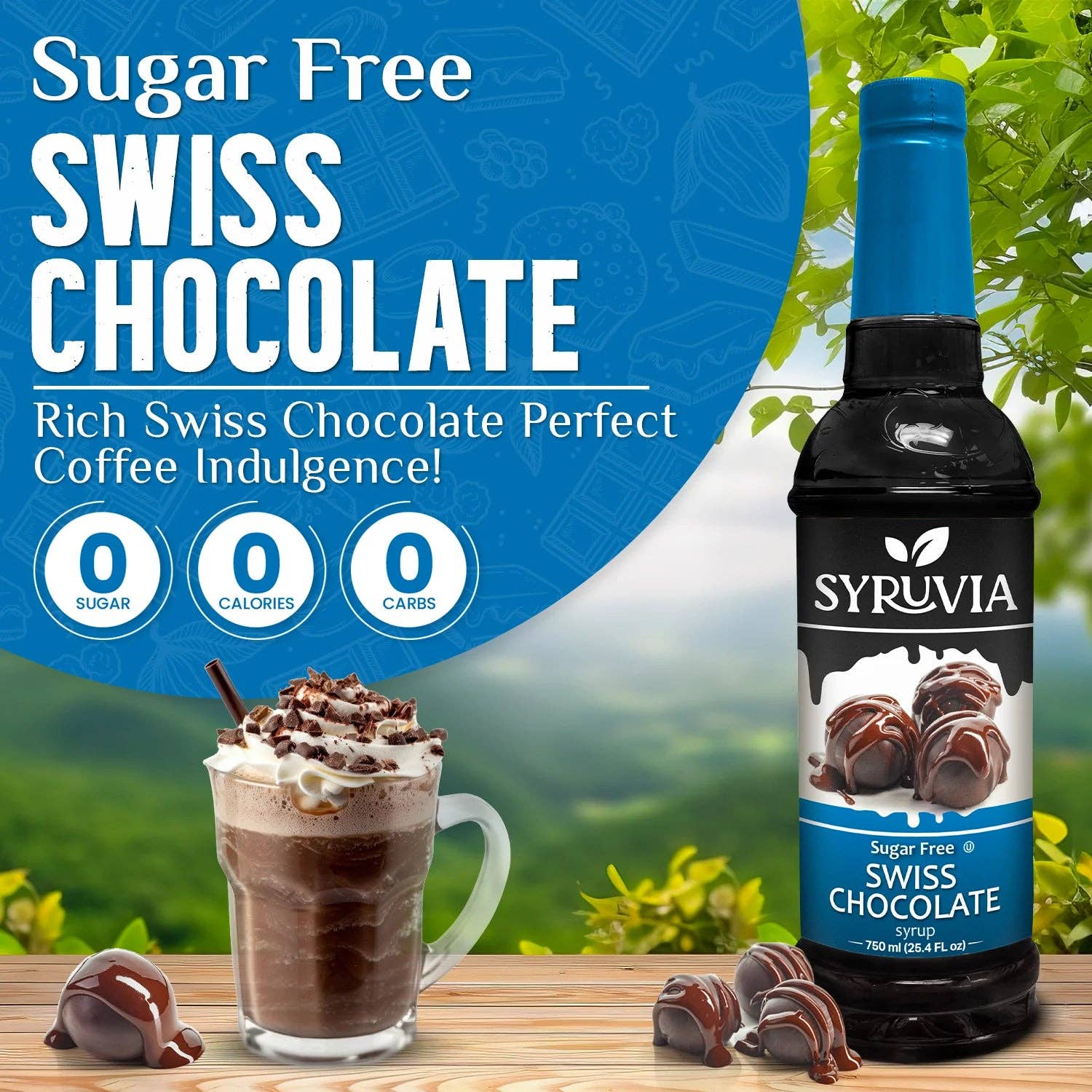 Syruvia - Wholesale Flavored Syrup - Sugar-Free Swiss Chocolate Syrup1