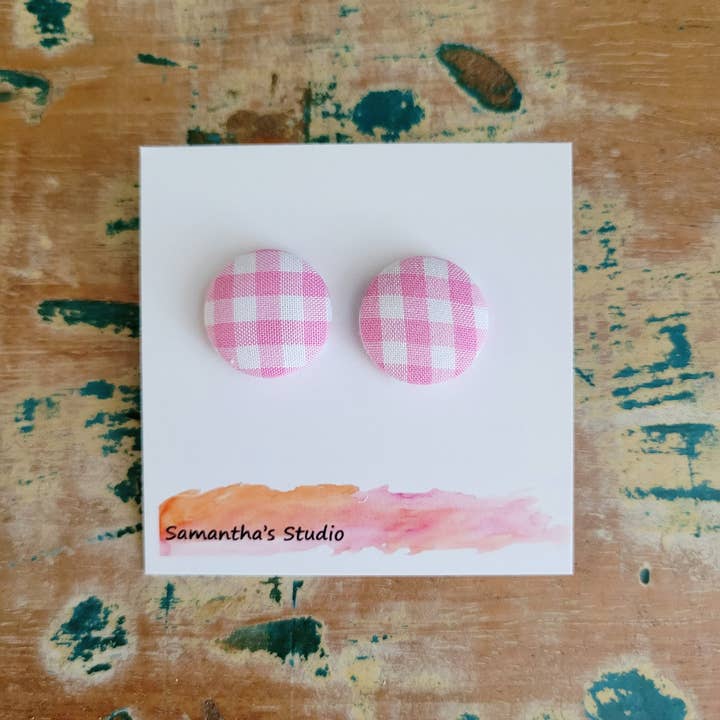 Samantha's Studio - Wholesale Stud/Post Earrings - Gingham Country Button stud earrings - Lights