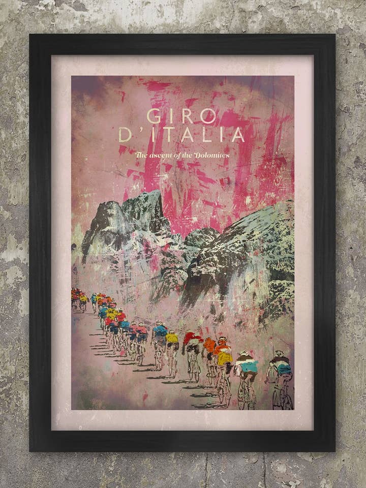 Giro D'Italia - De Beklimming van de Dolomieten Fietsposter voor wholesale door The Northern Line