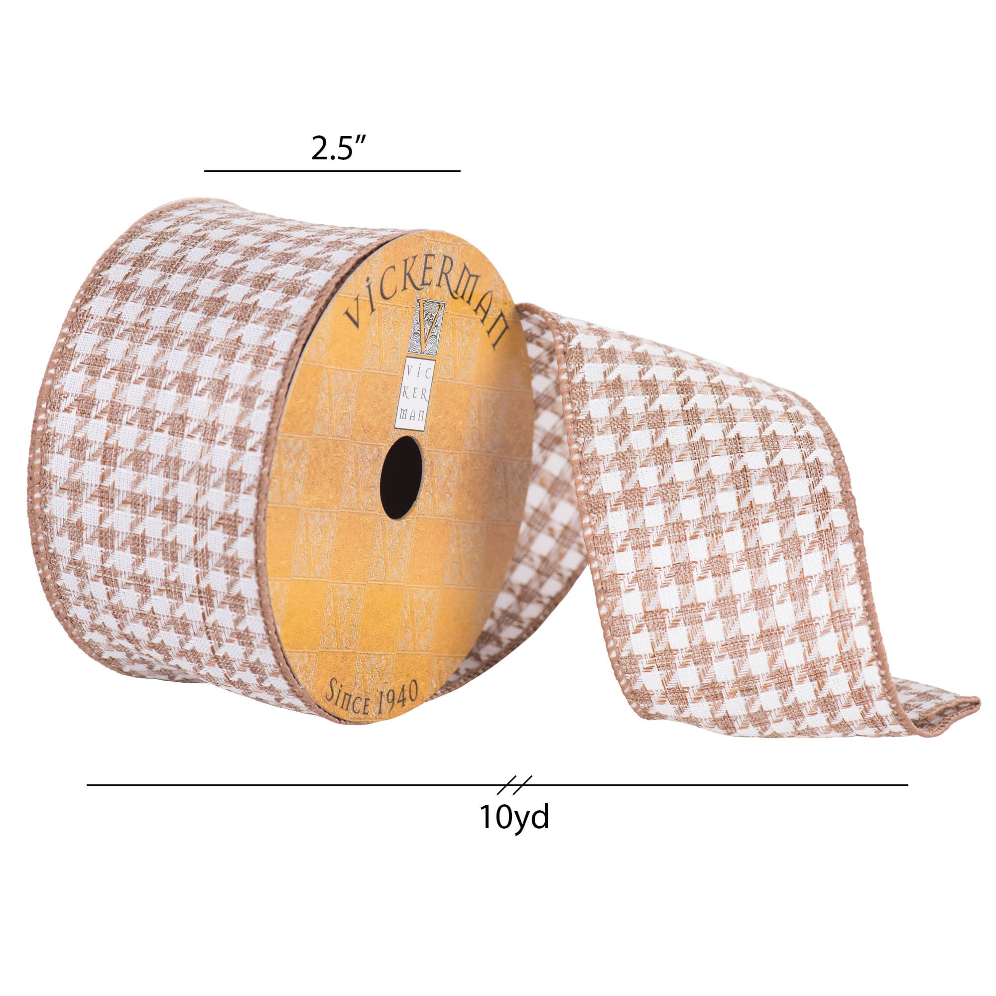 Vickerman 2.5"x10yd Light Brown Houndstooth Wire for wholesale on Faire1