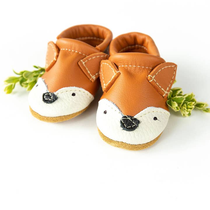 Papaya Fox Critters Leather Baby Booties & Toddler Shoes for wholesale by Starry Knight Design