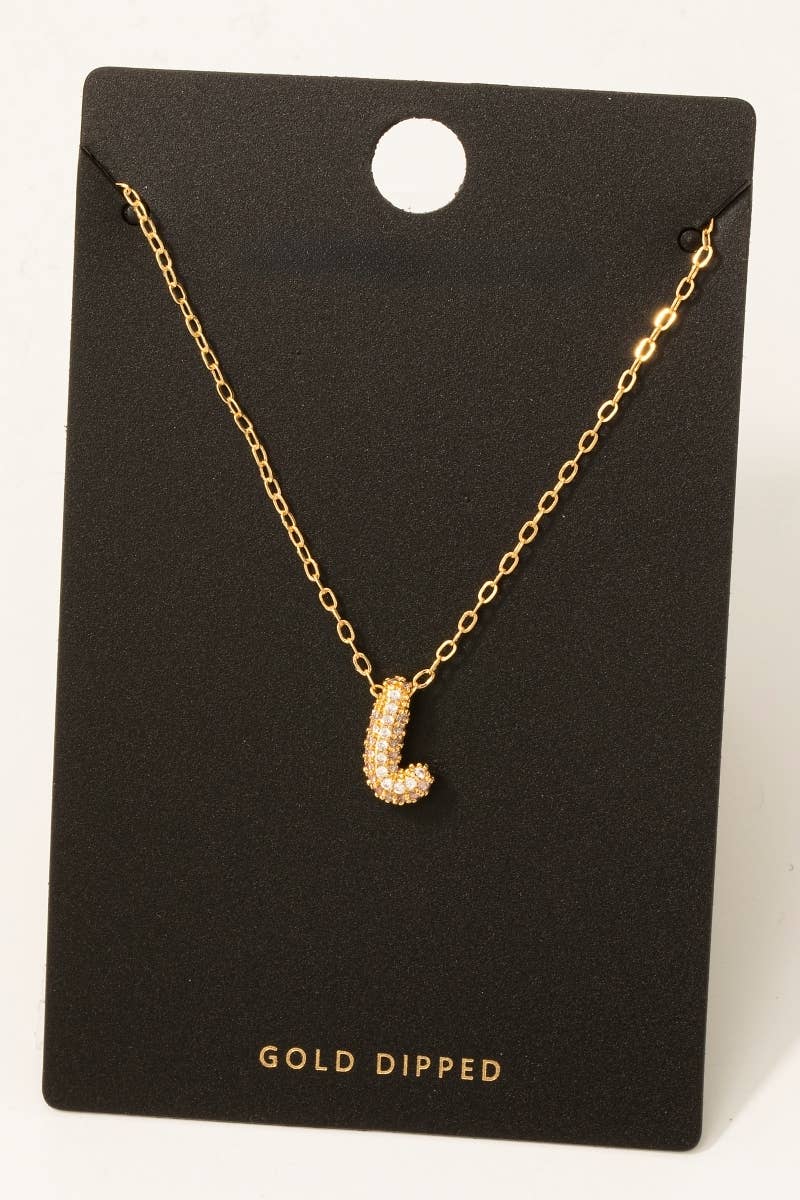 Fame Accessories - Wholesale Pendant/Charm Necklace - Gold Dipped Cz Pave Bubble Letter Pendant Necklace10