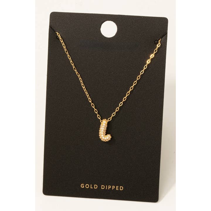 Fame Accessories - Wholesale Pendant/Charm Necklace - Gold Dipped Cz Pave Bubble Letter Pendant Necklace10