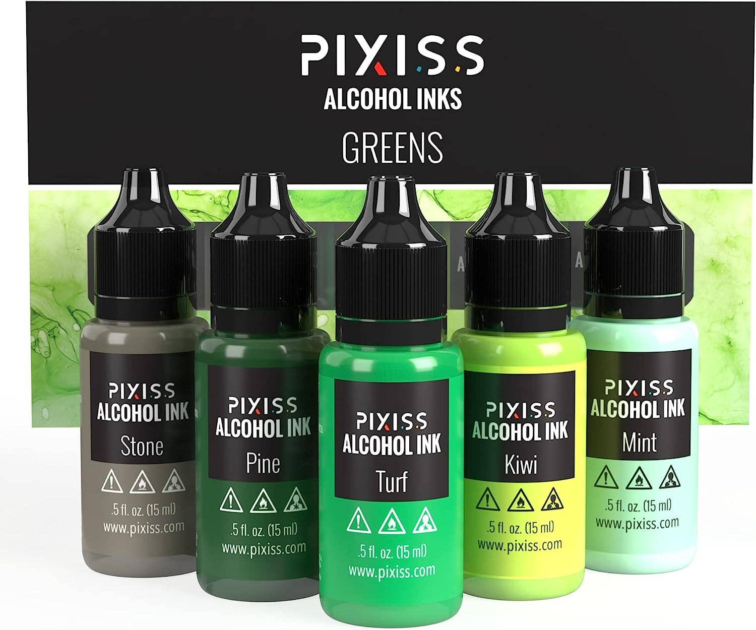 Pixiss - Wholesale Craft supplies - PIXISS Alcohol Ink Set of 5 - Brilliant Green Hues