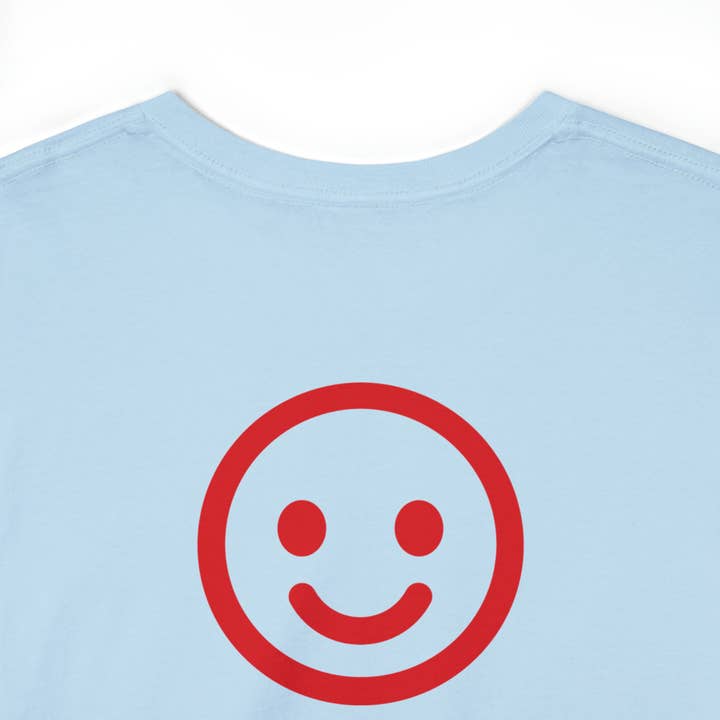 Happy Face, Smile, Have a Nice Day, Unisex Heavy Cotton Tee, men, women, minimalist by Art Essential for wholesale by Art Essential
