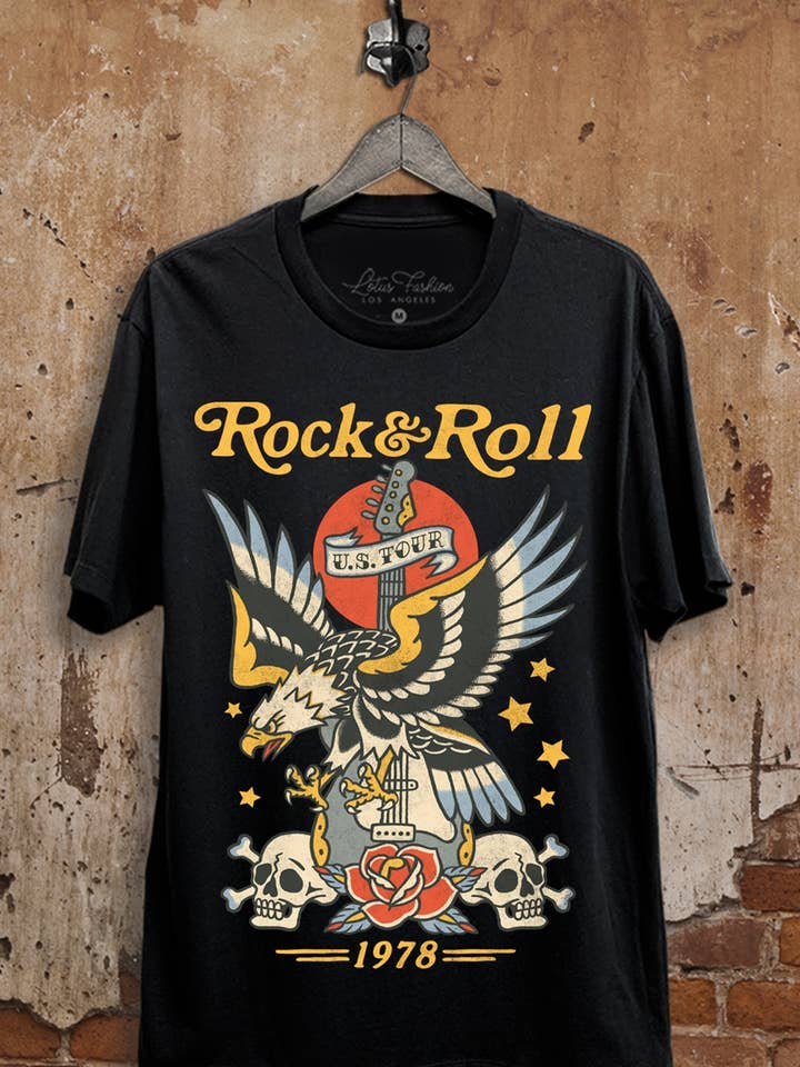 Lotus Fashion Collection - Wholesale T-Shirt (Graphic) - Women's - Rock & Roll Eagle Tattoo Graphic Top1