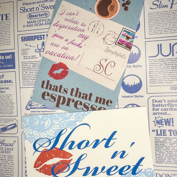 short n sweet SC6 postcard set for wholesale by SpicyStylesCo
