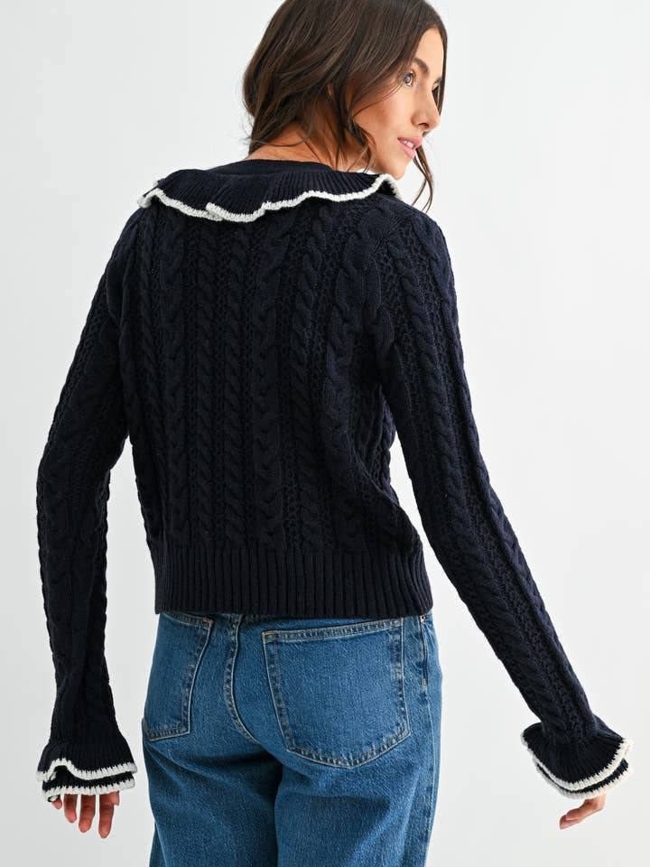 Camellia - Wholesale Cardigan - Women's - STYLIESH BLUE RUFFLED CARDIGAN16