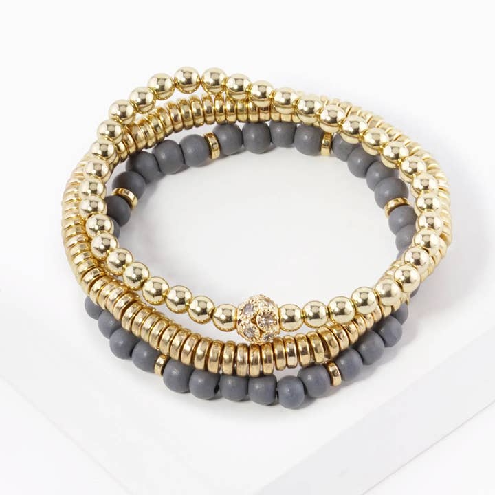 Wild Honey - Wholesale Jewelry Set - Set Of 3 Wood And Metallic Bead Stackable Stretch Bracelet1