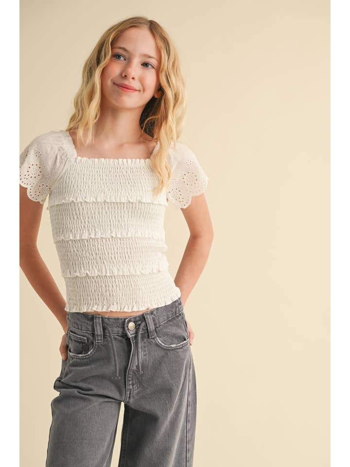 heart and arrow - Wholesale Knit Top - Women's - TWEEN KIDS GIRLS TIERED SMOCKED TOP (7-14)