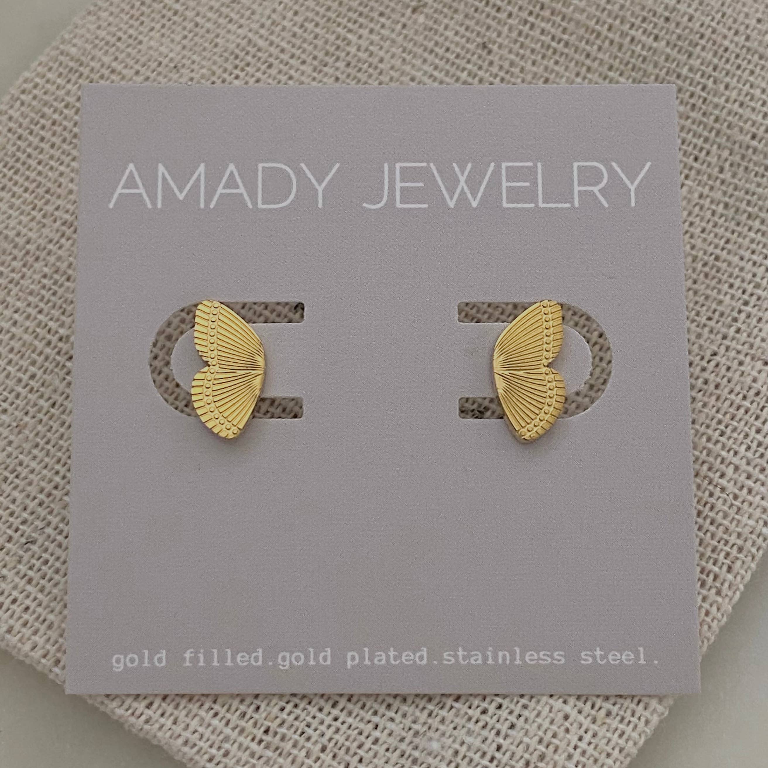Amady Jewelry - Vente Clous d'oreille - Clous d'oreilles ailes de papillon plaqué or 18 carats sur acier inoxydable2