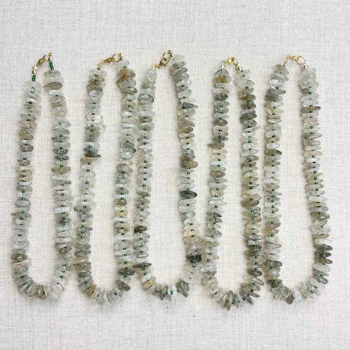 Green Rutilated Quartz Chip Bead Beaded Necklace for wholesale by Ewelina Pas Jewelry